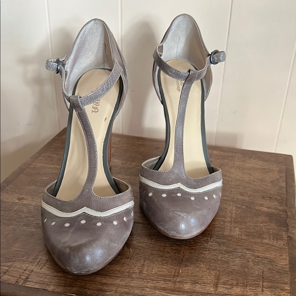 Crown Vintage Shoes - Crown Vintage grey t-strap heels